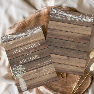 Rustic Farmhouse Baby's Breath Jar Wedding Invitation