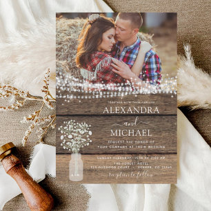 Rustic Farmhouse Baby's Breath Jar Wedding Invitation