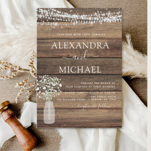 Rustic Farmhouse Baby's Breath Jar Wedding Invitation