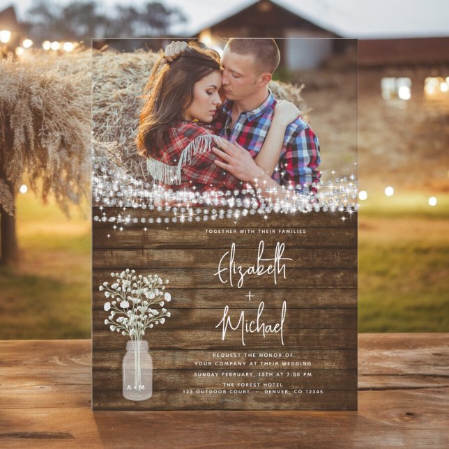 Rustic Farmhouse Baby's Breath Jar Wedding Invitation (Creator Uploaded)
