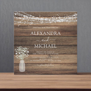Rustic Farmhouse Baby's Breath Jar Wedding Invitation