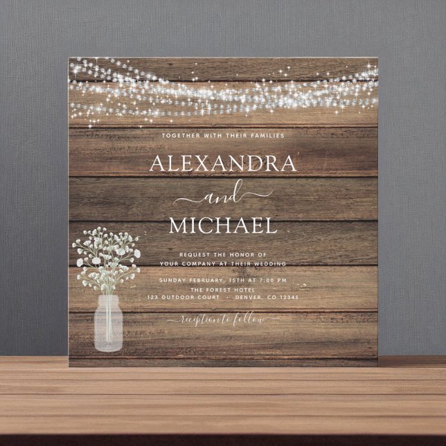 Rustic Farmhouse Baby's Breath Jar Wedding Invitation (Creator Uploaded)