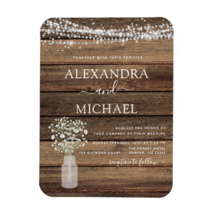 Rustic Farmhouse Baby's Breath Jar Wedding Magnet