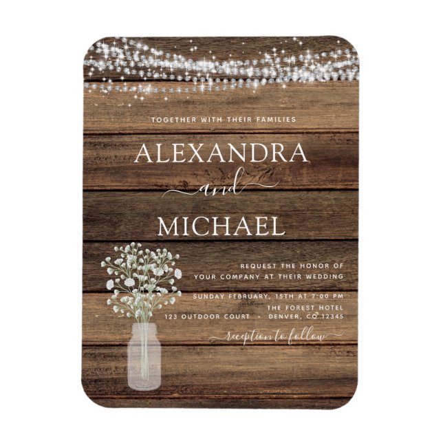 Rustic Farmhouse Baby's Breath Jar Wedding Magnet (Vertical)