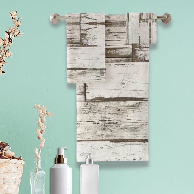 rustic farmhouse barn beige grey white wood grain bath towel set (Creator Uploaded)