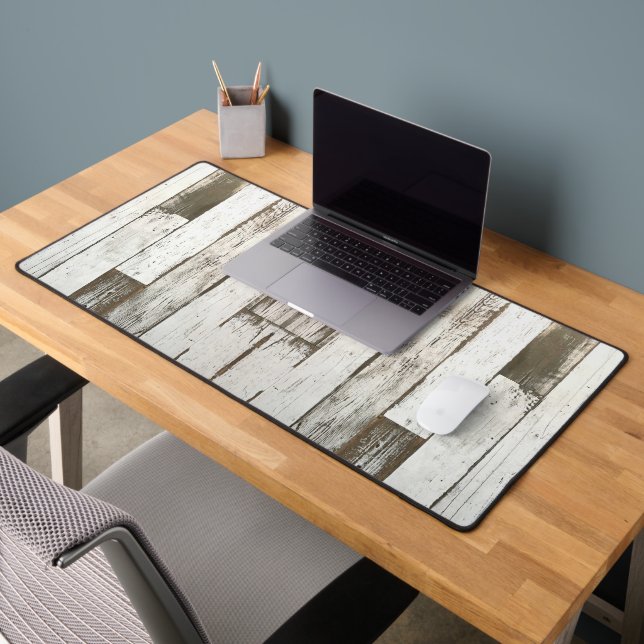rustic farmhouse barn beige grey white wood grain desk mat (Office 2)