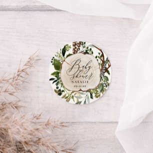 Rustic farmhouse barn botanical baby shower classic round sticker