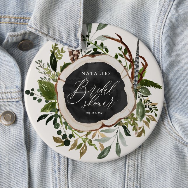 Rustic farmhouse barn botanical bridal shower 6 cm round badge (In Situ)
