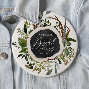 Rustic farmhouse barn botanical bridal shower 6 cm round badge