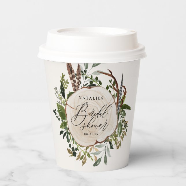 Rustic farmhouse barn botanical bridal shower paper cups (Front)