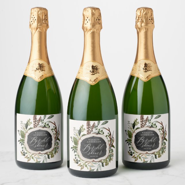 Rustic farmhouse barn botanical bridal shower sparkling wine label (Bottles)