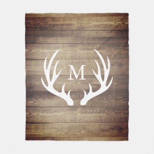 Rustic Farmhouse Barn Wood Deer Antlers Fleece Blanket