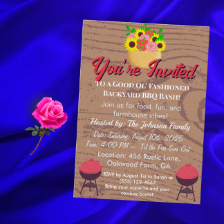 Rustic Farmhouse BBQ Card Summer Backyard Picnic