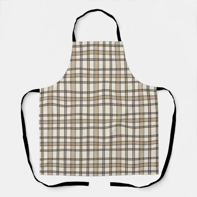 Rustic Farmhouse Beige and Brown Plaid Gift Apron (Front)