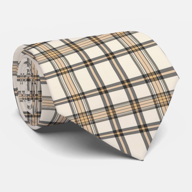 Rustic Farmhouse Beige and Brown Plaid Gift Tie (Rolled)
