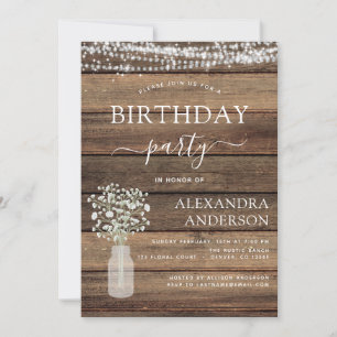 Rustic Farmhouse Birthday Party Baby's Breath Invitation