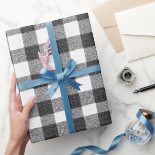 Rustic Farmhouse Black and White Gingham Plaid Wrapping Paper
