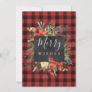 Rustic Farmhouse Black Red Check Plaid Christmas Holiday Card