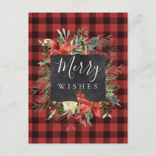 Rustic Farmhouse Black Red Check Plaid Christmas Postcard