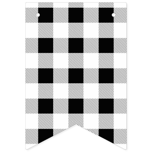 rustic farmhouse black white buffalo plaid party bunting  (First Flag)