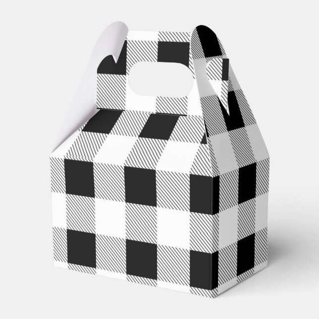 rustic farmhouse black white buffalo plaid party favour box (Front Side)