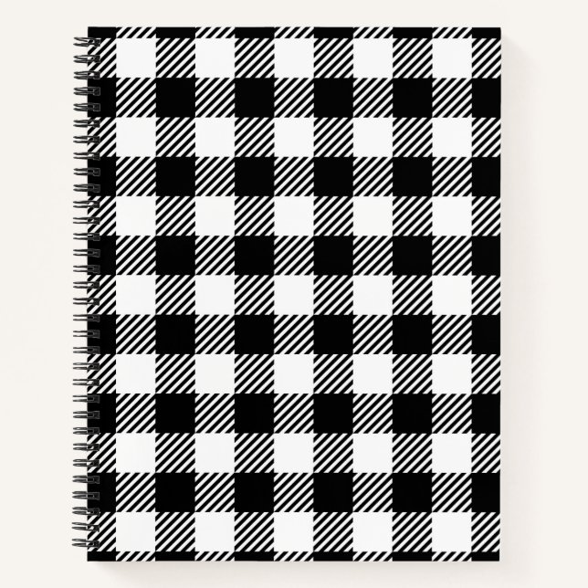 Rustic Farmhouse Black & White Checkered Notebook (Front)