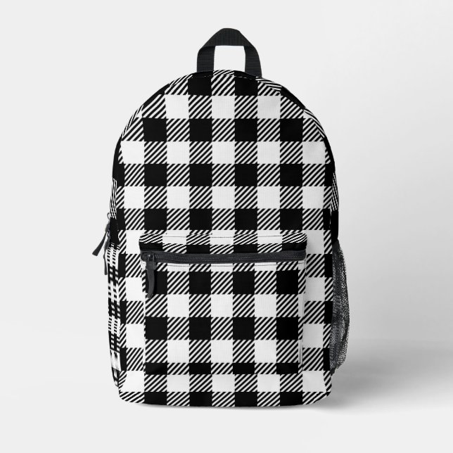 Rustic Farmhouse Black & White Checkered Printed Backpack (Front)