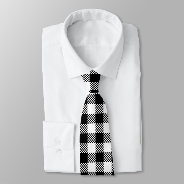 Rustic Farmhouse Black & White Checkered Tie (Tied)