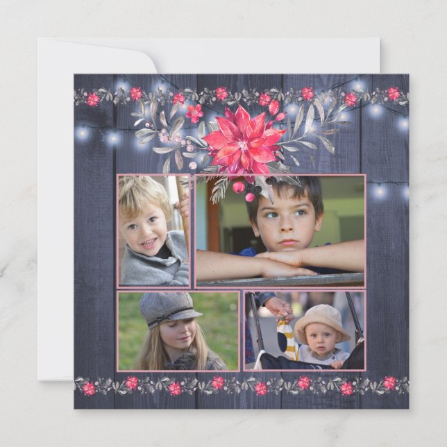 Rustic Farmhouse Blue Barn Wood Christmas 5 Photos Holiday Card (Front)