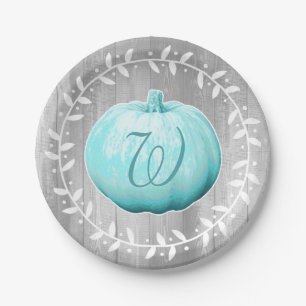 Rustic Farmhouse Blue Pumpkin & Wreath Paper Plate