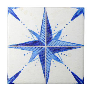 Rustic Farmhouse Blue White Star Pattern Chic Tile