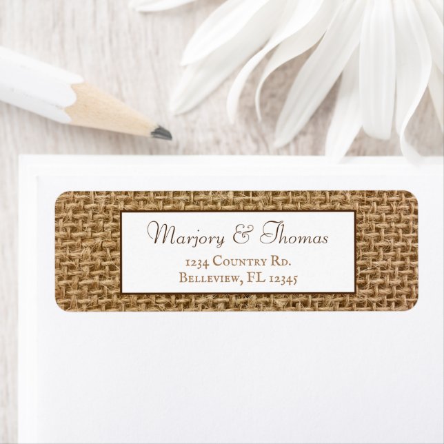 Rustic Farmhouse Boho Burlap Return Address (Insitu)