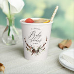 Rustic farmhouse botanical script stag baby shower paper cups<br><div class="desc">Rustic farmhouse botanical script stag baby shower decor favour gift mug. With beautiful watercolor foliage,  natural elegant florals,  stag antlers and script hand writing. This modern party invite is sure to set the style for your upcoming shower.</div>