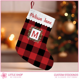 Rustic Farmhouse Buffalo Check Monogram Christmas Small Christmas Stocking