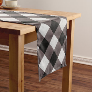 Rustic Farmhouse Buffalo Plaid Check Patterned Short Table Runner