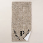 Rustic Farmhouse Burlap & Black Botanical Laurel