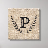 Rustic Farmhouse Burlap & Black Botanical Laurel
