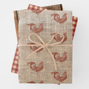 Rustic Farmhouse Burlap Chicken Wrapping Paper 