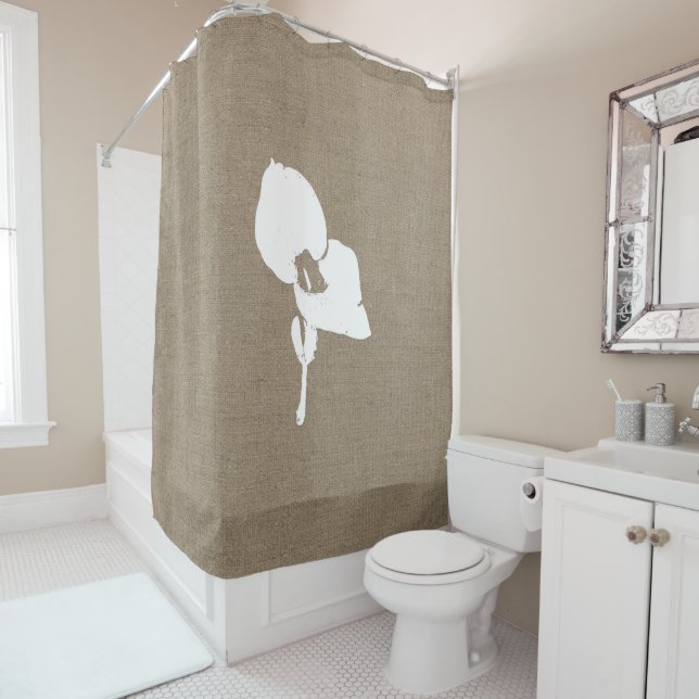 Rustic Farmhouse Burlap Linen Seedling Plant Shower Curtain (In Situ)