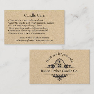 Rustic Farmhouse Candle Care Thank You Insert Card