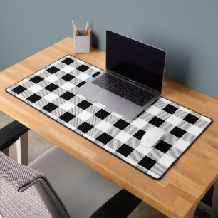 rustic farmhouse chic black and white plaid desk mat