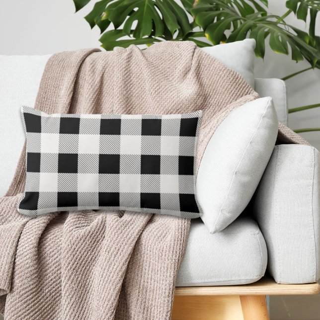 rustic farmhouse chic black and white plaid lumbar cushion (Creator Uploaded)