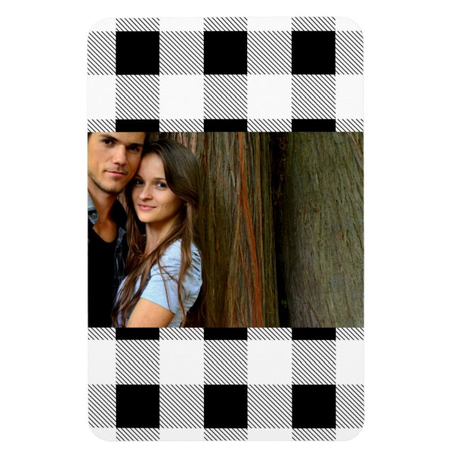 rustic farmhouse chic black and white plaid magnet (Vertical)
