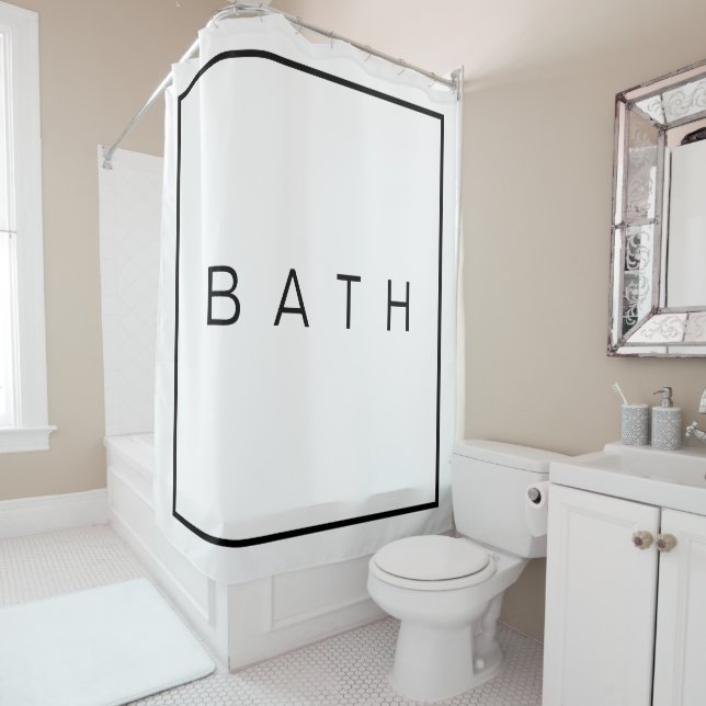 Rustic Farmhouse Chic White Black Minimalist Shower Curtain (In Situ)