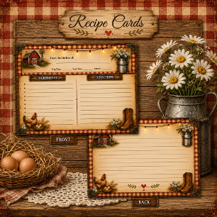 Rustic Farmhouse Chicken Eggs Recipe Cards