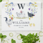 Rustic Farmhouse Chicken | Family Name Monogram  Tea Towel<br><div class="desc">Featuring beautiful watercolor chicks and hens with rustic monogram. A perfect piece of collectable art for for anyone that loves farmhouse aesthetics and chickens. Add your custom wording to this design by using the "Edit this design template" boxes on the right hand side of the item, or click the blue...</div>