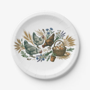 Rustic Farmhouse Chickens and Harvest Ceramic Plat Paper Plate