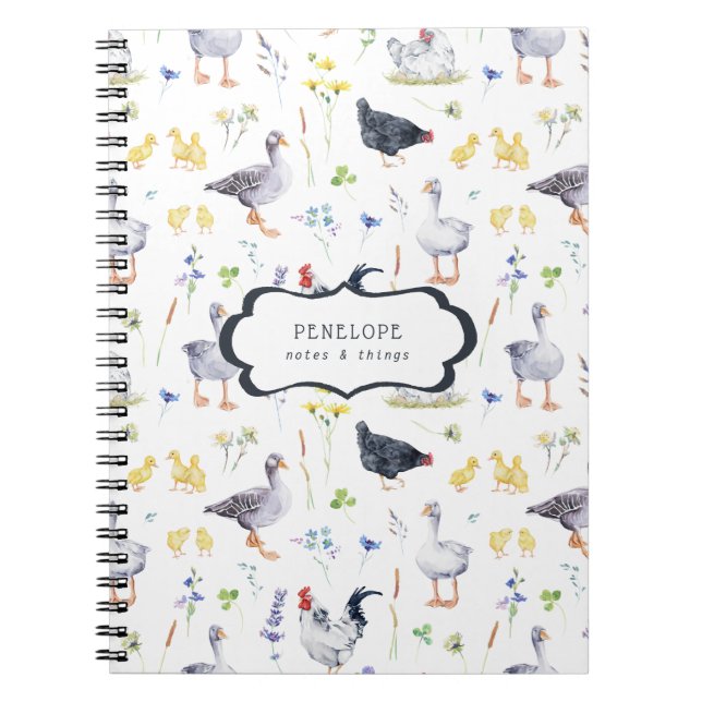 Rustic Farmhouse Chickens | Monogram Notebook (Front)