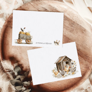 Rustic Farmhouse Chickens Monogram Personalized Card