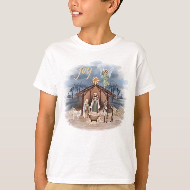 Rustic Farmhouse Christmas Joy Nativity T-Shirt (Front)